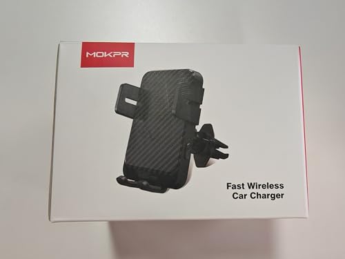 MOKPR Car Phone Holder Wireless Charger, 15W Wireless Car Charger, Auto-Clamping Car Phone Holder Charger Air Vent Mount Compatible for iPhone 15/14/13/12/11/X/8, Samsung S22/S21/S20, etc