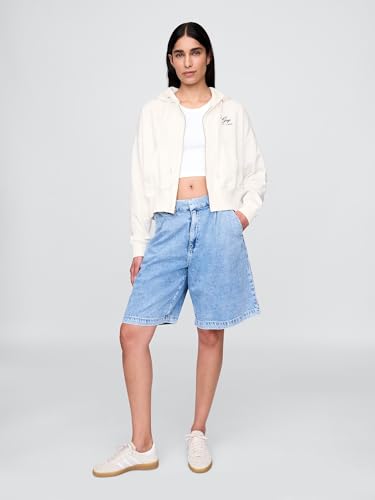GAP Womens French Terry Logo Full Zip Hoodie New Off White Opt1 S