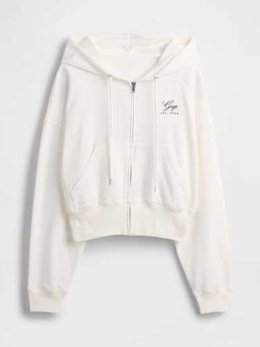 GAP Womens French Terry Logo Full Zip Hoodie New Off White Opt1 S