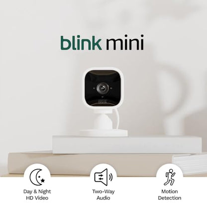 Blink Mini | Indoor plug-in pet security camera, 1080p HD day and night video, motion detection, two-way audio, easy setup, Alexa enabled — 1 camera (White)