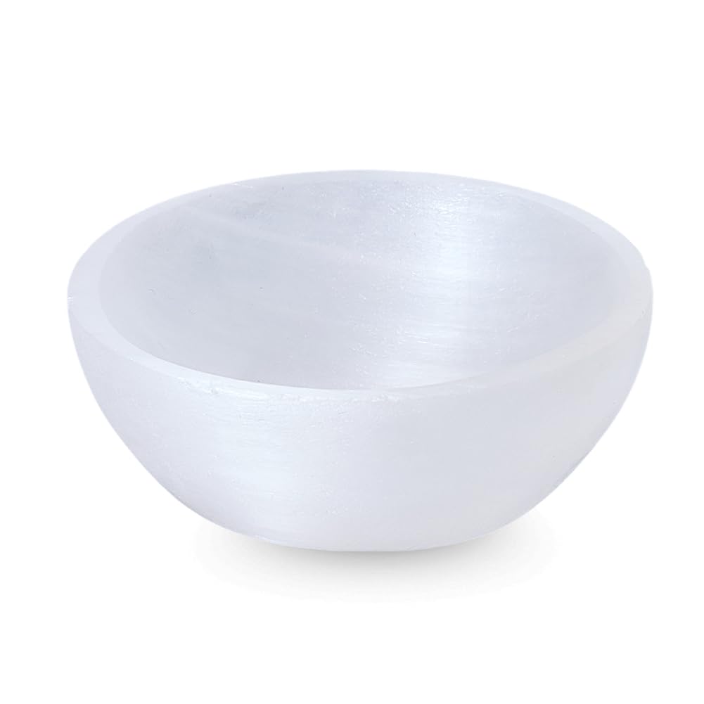 SUPERFINDINGS Selenite Crystal Smudge Bowl 2.3-2.4 Inch Ghost White Round Crytal Reiki Gemstone Holder Bowl for Cleansing Smudging Decoration Gifts