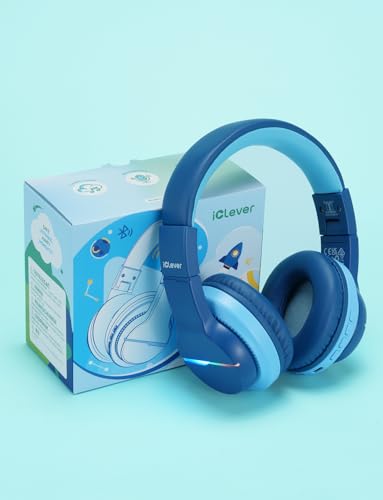 iClever Bluetooth Kids Headphones, BTH12 Colorful LED Lights Kids Wireless Headphones Over Ear with 74/85/94dB Volume Limited, 55H Playtime, Bluetooth 5.2, Built-in Mic for School/Tablet/PC
