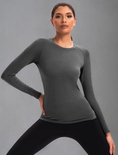 NebuKinex 5 Pack Women's Compression Shirt Long Sleeve Workout Tops Athletic Baselayer Quick Dry Gym Yoga Running T-Shirt 3Black/Grey/Blue M