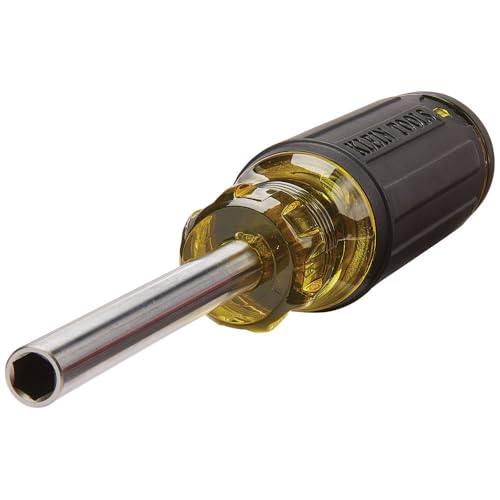 Klein Tools 32307 Multi-bit Tamperproof Screwdriver, 27-in-1 Tool with Torx, Hex, Torq and Spanner Bits with 1/4-Inch Nut Driver, Black/Yellow