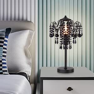 MEIXISUE Small Black Crystal Bedside Table Lamp End Table Lamp Nightstand Lamp Desk Lamps for Bedroom Living Room H20.4'' W12 1-Light E26