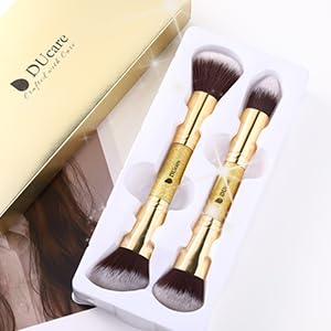 DUcare Foundation Brush Contour Bronzer Makeup Brush Double Ended Self Tanner Brush Sculpting Brush for Blending Liquid Powder Concealer Cream Cosmetics Blush Buffe