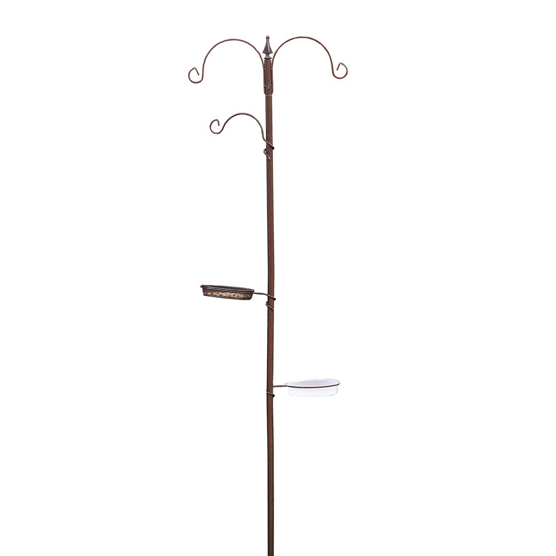 DIVCHI Bird Feeders Hanging Station With 2 Dishes Feeder Pole, Feeding Station, Metal Bird Feeder Stand, Feeders For Small Birds Garden Decorations (Only Station, Feeder Not Included)