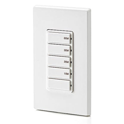 Leviton Countdown Timer Switch for bathroom fan and household lights, 5-10-15-30 min, No Neutral Required, Single Pole, 15A, 1/2 HP/9.8A Fan/Motor, DT130-1LW, White