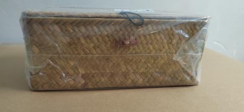 Wicker Storage Basket Woven Rattan Storage Box With Lids Seagrass Laundry Baskets Makeup Organizer For Bathroom, Living Room, Kitchen (M)