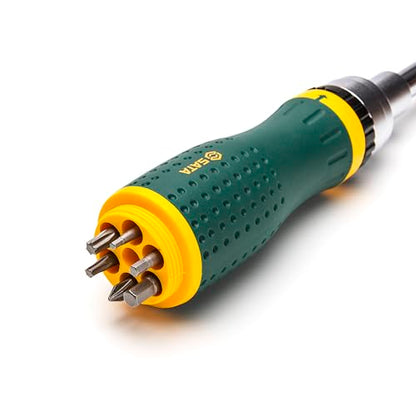 SATA ST09350 19-in-1 Multipurpose Ratcheting Screwdriver Set with 8 Double-Sided Bits and a Green and Yellow Oil-Resistant Handle