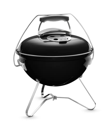 Weber Smokey Joe Premium Charcoal Barbecue/Portable Design, Porcelain-Enamelled Lid & Bowl, 37 cm Cooking Surface, Tuck-N-Carry Handle, Black