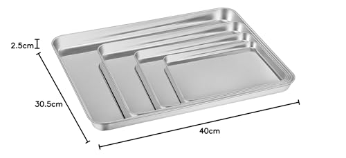 HaWare Baking Tray Set of 4, Stainless Steel Oven Cookie Sheet –Rimmed Pan Baking Sets -Healthy & Non Toxic, Easy Clean & Dishwasher Safe (Large Size)