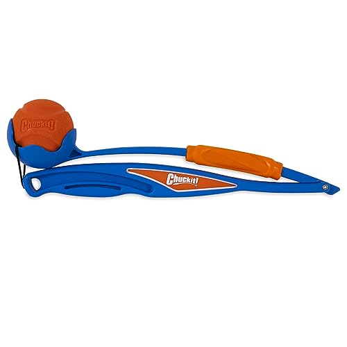 Chuckit! Fetch & Fold Dog Ball Launcher Pick Up and Throw Hands Free Dog Toy Rubber Fetch Ball Thrower Set