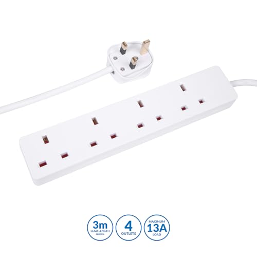 PRO ELEC PELB1904 4 Gang Extension Lead White, 3m
