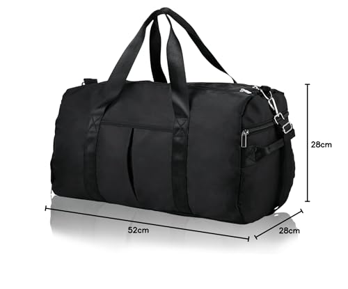 DAYGOS Gym Sports Duffle Bag for Men - Waterproof Travel Duffel Holdall Bag with Wet Pocket and Shoes Compartment, 40L Carry on Overnight Weekend for Women(Black)