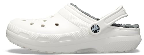 Crocs Classic Unisex Lined Clog, Soft, Fuzzy Liner for Extra Warmth with Slip On Style, in White / Grey Lining, Size M4W5 UK