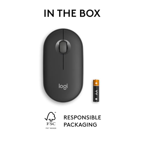 Logitech Pebble Mouse 2 M350s Slim Bluetooth Wireless Mouse, Portable, Lightweight, Customisable Button, Quiet Clicks, Easy-Switch for Windows, macOS, iPadOS, Android, Chrome OS - Graphite