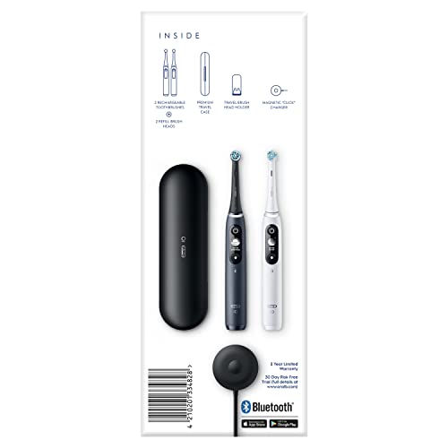 Oral-B iO8 2x Electric Toothbrushes For Adults, Gifts For Women / Men, App Connected Handles, 2 Toothbrush Heads & Travel Toothbrush Set, 6 Modes, 2 Pin UK Plug, Black & White, Oral B IO Toothbrush