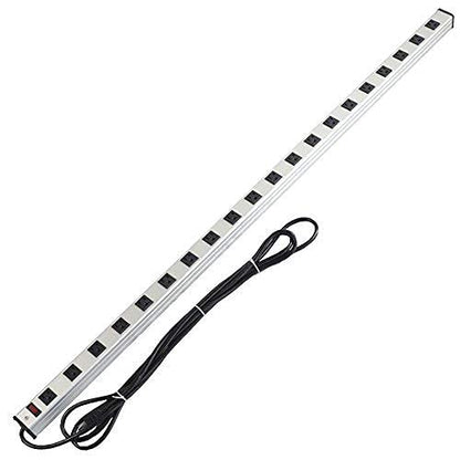 20 Outlet Heavy Duty Metal Socket Power Strip,15-Foot Long Extension Cord with Circuit Breaker. Mounting Brackets Included,Workshop/Industrial use,ETL Certified
