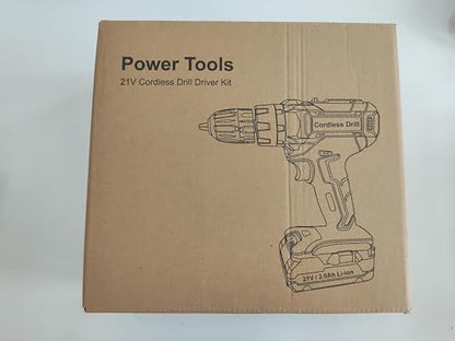 Power Drill Set 21V, Cordless Hammer Drill with 2 Batteries 2.0Ah,42N.m Max, 25+3 Torque, 2 Speed, LED Light, 20pcs Bits Electric Drills for Home