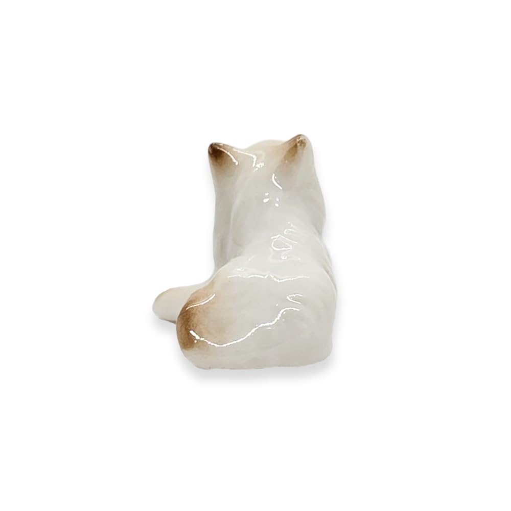 ChangThai Design Tiny ¾ Inch Lying Look Up Himalayan Persian Longhaired Cat - Miniature Hand Made Ceramic Cats Kittens Feline Animals Cute Porcelain Decorative Figure Collectible Figurines Décor Gifts