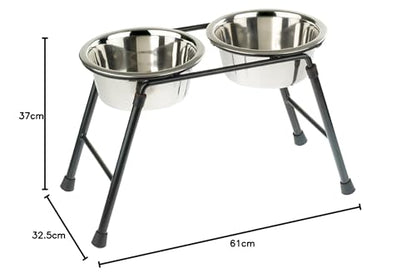 Classic Pet Products Double Feeder High Stand with 2 x 2500 ml Stainless Steel Dishes, 370 mm Tall, clear