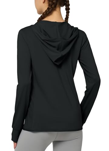 Willit Women's UPF 50+ Sun Protection Shirts UV Long Sleeve Zip Hoodies SPF Lightweight Jacket Hiking Outdoor with Pockets Black Small