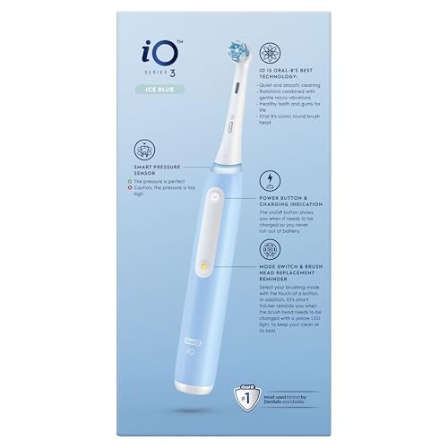 Oral-B iO3 Electric Toothbrush For Adults, 1 Toothbrush Head, 3 Modes With Teeth Whitening, Oral B Electric Toothbrushes, 2 Pin UK Plug, Blue