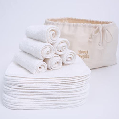 Homy Textiles Pack of 25 Bamboo Reusable Wash Cloth & Baby Wipes - 20 cm x 20 cm Soft Flannel Face Cloth with a Decorative Stylish 100% Cotton Bag - Newborn Essentials