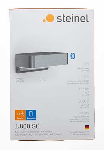 Steinel Outdoor Light L 800 SC Anthracite, LED Wall Lamp, 160° Motion Detector, Networkable, can be Operated via Bluetooth App