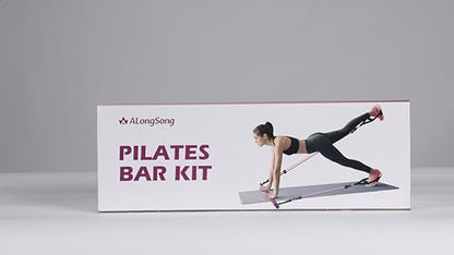 ALongSong Pilates Bar Set With 4 Latex Elastic Resistance Bands 30lb 40lb, Timer, 3 Section Pilates Bar Portable Home Workout Fitness For Yoga, Stretching, Sculpting, Twisting, Squat
