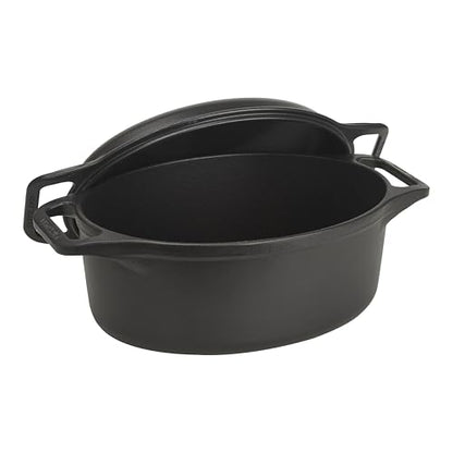 Victoria Dutch Oven Pot and Pan Induction Enamelled Cast Iron 31 cm Oval, Set of 2 Cocotte 5.7 L, PTFE and PFOA Free, Suitable for Fire, Barbecue, Oven, Ceramic Hob, Gas
