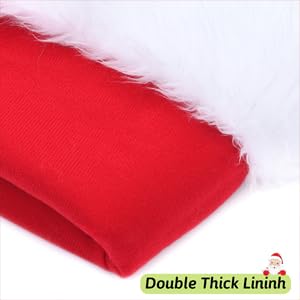 PUHPIG Santa Hat for Adults, Christmas Hat Unisex Double Layer Thicken Velvet Comfy Holiday Xmas Hat for New Year Festive Party