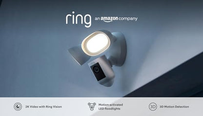Ring Floodlight Cam Wired Pro | Outdoor Security Camera with 2K Video with Ring Vision, 3D Motion Detection, Bird's Eye View, Siren, alternative to CCTV system | 30-day free trial of Ring Home