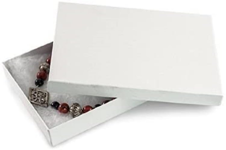 RJ Displays 6 Pack Cotton Filled White Color Paper Cardboard Jewelry Necklace Bracelets Watch Gift and Retail Boxes Size 7 1/8" x 5 1/8" x 1 1/8" Inch (White)