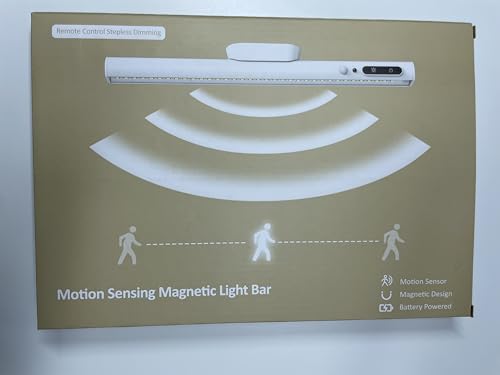 bravzurg Motion Sensor LED Strip Light Bar, Battery Operated Wall Lights, 4000mAh Rechargeable Lamp, Magnetic Dimmable Remote Control, Under Cabinet Kitchen Light for Mirror Bathroom Bedroom – White