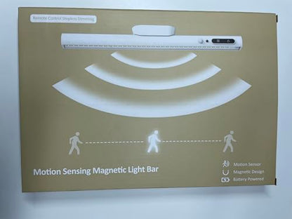 bravzurg Motion Sensor LED Strip Light Bar, Battery Operated Wall Lights, 4000mAh Rechargeable Lamp, Magnetic Dimmable Remote Control, Under Cabinet Kitchen Light for Mirror Bathroom Bedroom – White