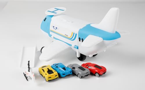 m zimoon Transport Airplane, Transport Cargo Plane Car Kids Toys Set with 4pcs Cars, 1pcs Helicopter Toy and 1pcs DIY Stickers Gift Toys for Boys Girls