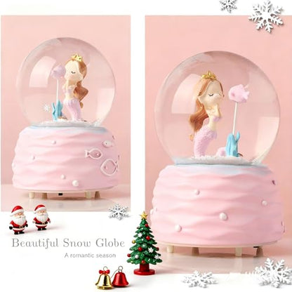 Snow Globes,Mermaid Snowglobes with Musical,LED Lights, Gifts for Little Girls,Birthday Christmas Festival Gift for 5-12 Year Old Girls (Pink)