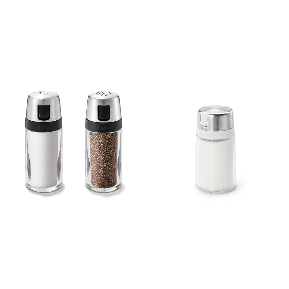 OXO Salt and Pepper Shaker Set (Clear) + OXO Good Grips Plastic Sugar Dispenser