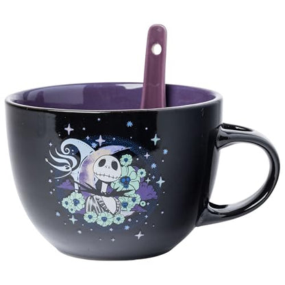 Silver Buffalo Nightmare Before Christmas Celestial Jack and Zero 24oz Ceramic Soup Mug with Spoon