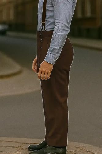 ThePirateDressing Steampunk Victorian Cosplay Architect Men’s Pants – High-Waist Gothic Trousers for Halloween, Renaissance, Tussar Poly-Viscose Fabric – Suspenders Ready C1328-Espresso-X-Large