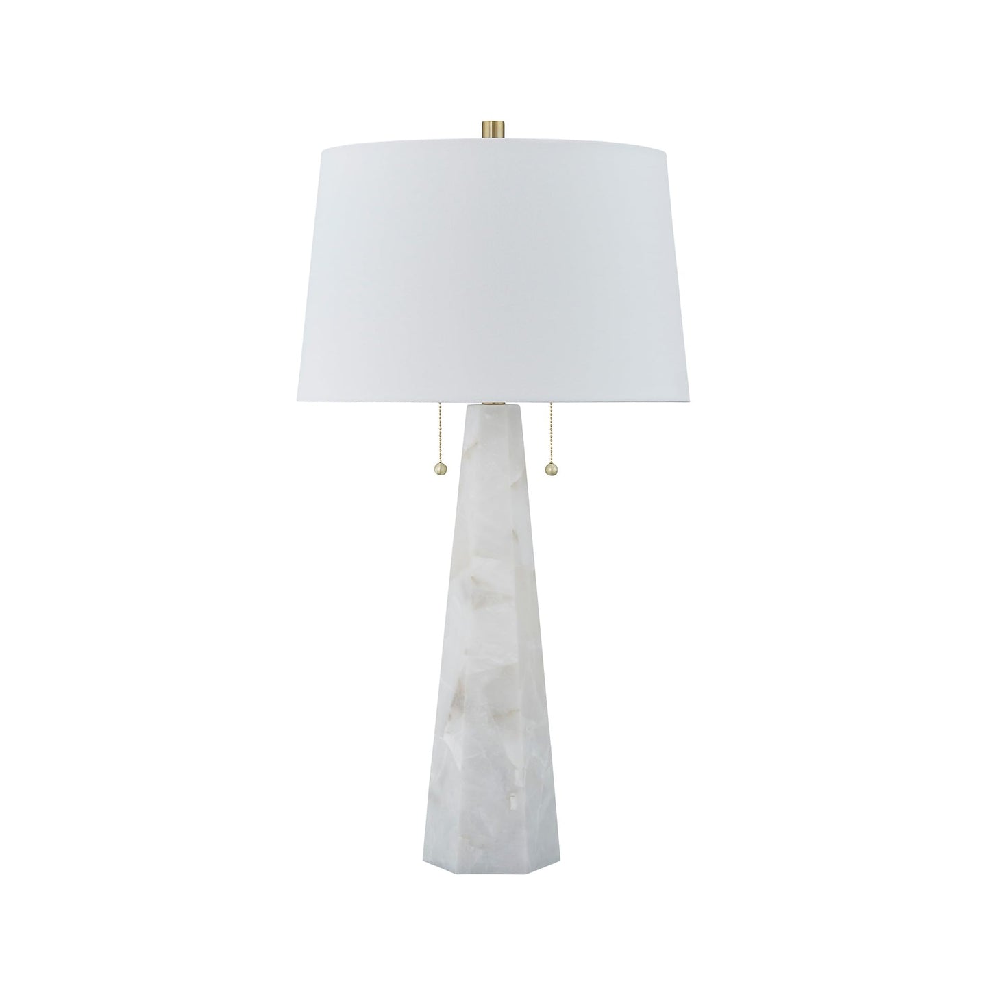 Signature Design by Ashley Laurellen Contemporary Table Lamp with 2 Sockets and Pull Chain Switch, Fabric Shade, Resin and Alabaster, 23.25" High, White