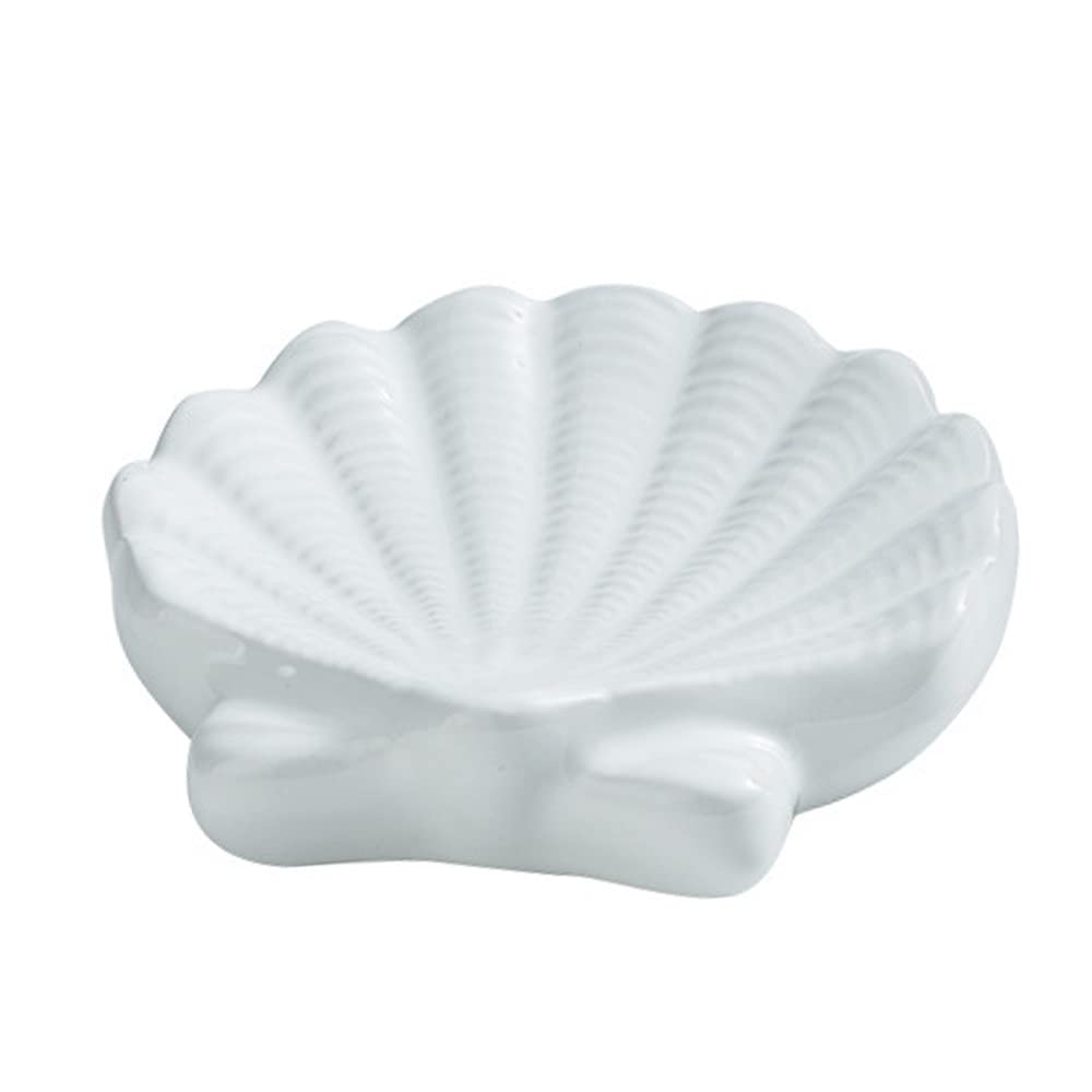 Shell Soap Dish, Starfish Jewelry Dish Tray, Ceramic Ocean Soap Holder for Bathroom,Tub, Kitchen Sink & Vanity Spaces(Shell)