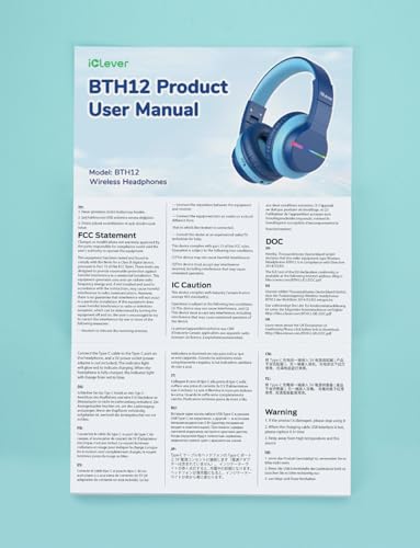 iClever Bluetooth Kids Headphones, BTH12 Colorful LED Lights Kids Wireless Headphones Over Ear with 74/85/94dB Volume Limited, 55H Playtime, Bluetooth 5.2, Built-in Mic for School/Tablet/PC