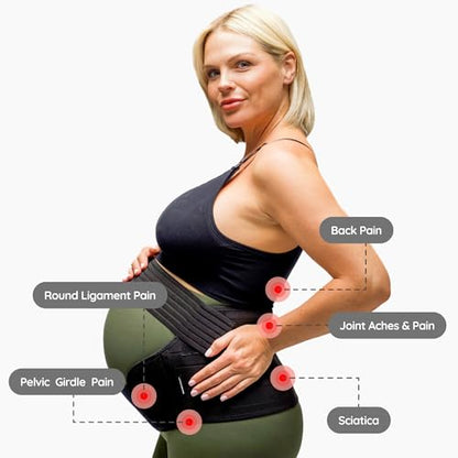 BABYGO® 4 in 1 Pregnancy Support Belt Maternity & Postpartum Band - Relieve Back, Pelvic, Hip Pain, SPD & PGP >> inc 40 Page Pregnancy Book for Birth Preparation, Labour & Recovery M Black