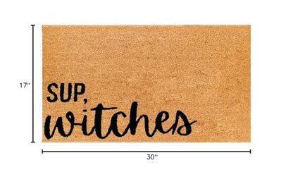 THEODORE MAGNUS Halloween Door Mat - Welcome Mat for Front Door with Non-Slip Backing - Durable Doormat - Perfect for Outside Entrance Matt - Outdoor/Indoor - Sup, Witches - 17" x 30"