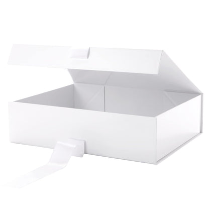 GREEN BEAN Large Gift Box with Lid for Presents 13x9.7x3.4 Inches, White Magnetic Gift Box with Ribbon, Bridesmaid Proposal Box, Luxury Gifts Box (Glossy White)