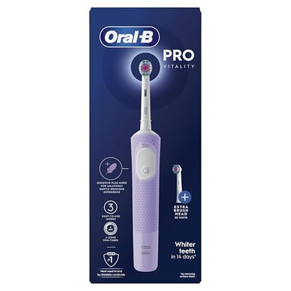 Oral-B Pro Vitality "WHITENIG EDITION" Electric Toothbrushes For Adults, 1 Handle, 2 Toothbrush Heads, 3 Brushing Modes Including Sensitive Plus, 2 Pin UK Plug, Purple (Package may vary)