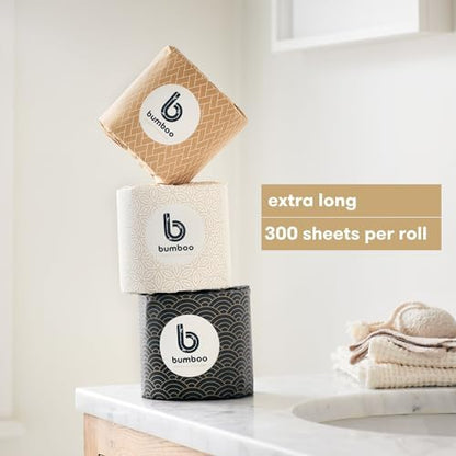 Bumboo Essentials Toilet Roll 48 Pack | Essentials Wrapped Toilet Paper 3 ply, 300 Sheets | Plastic-Free, Soft, Strong, Eco-Friendly & Biodegradable Toilet Tissue